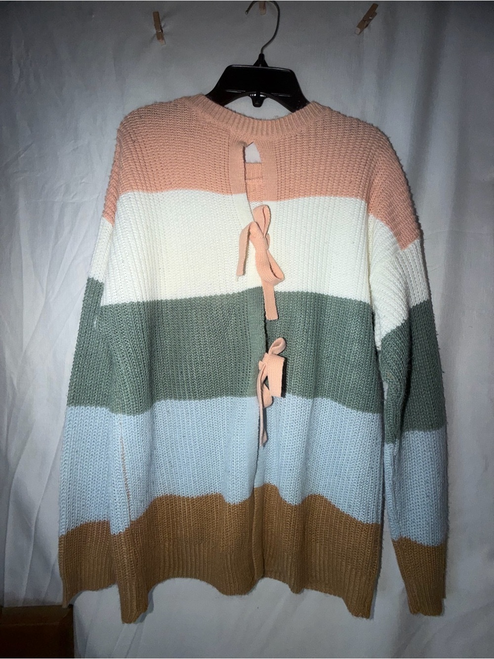 Full Circle Trends Striped Knit Sweater Medium Tie Back Pastel Chunky Boho - Picture 3 of 8